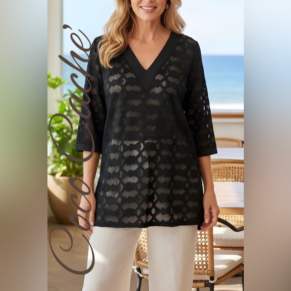 Classy Lace V-Neck Tunic Swimsuit Coverup - Picture 3 of 7